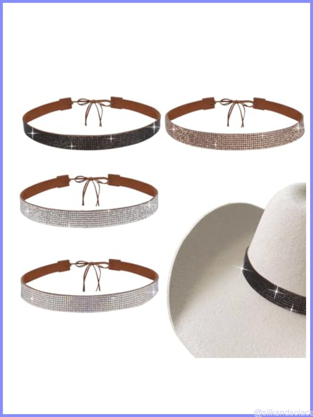 Rhinestone Cowboy Hat Bands Leather Adjustable 4-Piece Set